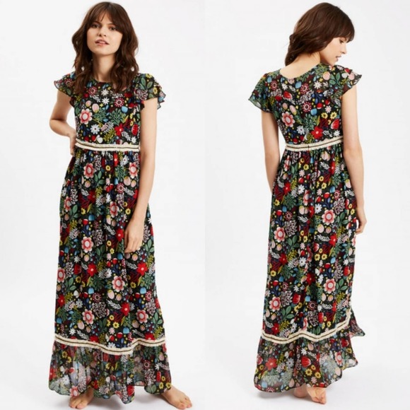 Modcloth 60s Floral Fringe Maxi Traffic People - Picture 3 of 8